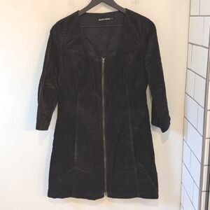 Gudrum Sjoden Women's Black Cotton Corduroy Square Neck Full Zip Dress M